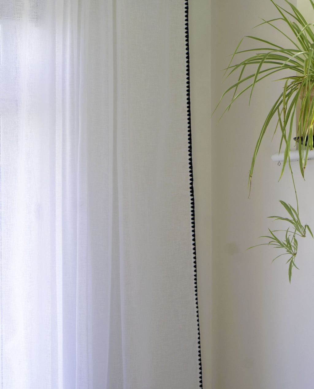 Onyx White Linen Look Panel With Black Embroidery Trim