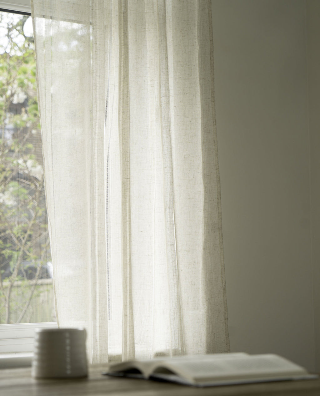 Calm Ladder Stitch Natural Linen Look Voile Panel