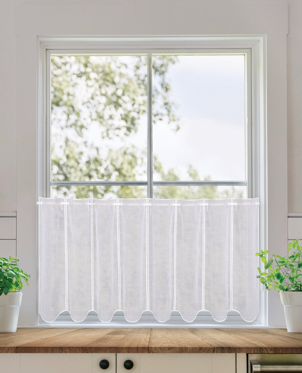 Happy White Voile Cafe Panel